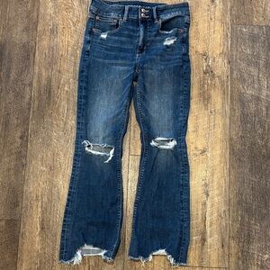 American Eagle Outfitters EUC Dark Blue Distressed Flare Jeans